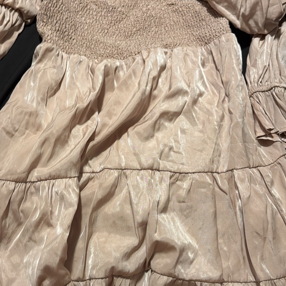 Shimmering Beige Long Sleeve Dress